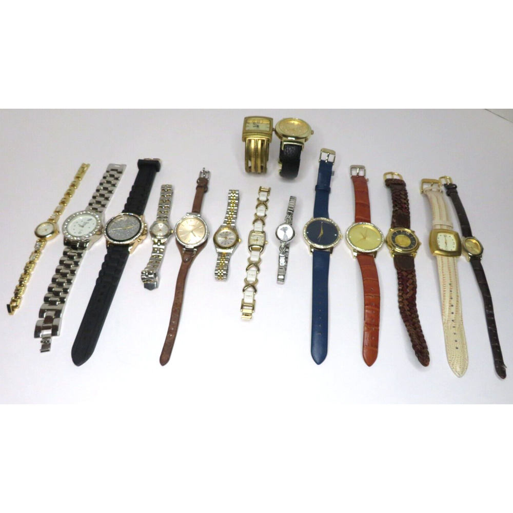 Citizen Bulova Fossil LOT OF 15 WOMENS WATCHES Gold Silver Tone NEED BATTERY